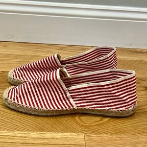 Cousu Main Red White Stripe Nautical Slip On Espadrille Flats - Size 8.5